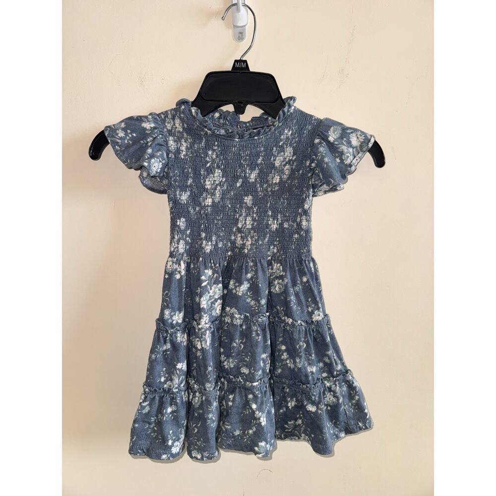 Polo Ralph Lauren Floral Smocked Cotton Jersey Dress Girls 3 Blue Ruffle Flutter